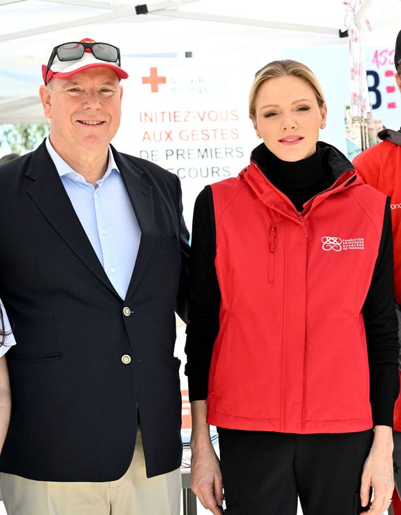 Exclusif - Le prince Albert II de Monaco et la princesse Charlene ont participé à la Road Safety Day, une journée de sensibilisation et de sport pour toute la famille dédié à la sécurité routière à vélo et à l'initiation des jeunes au sport, à Monaco organisée par la Fondation Princesse Charlene, le 23 mars 2025.  © Bruno Bebert/Bestimage