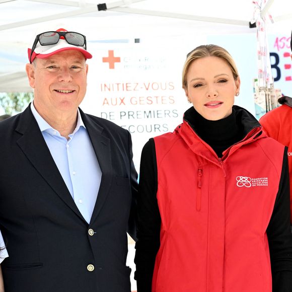 Exclusif - Le prince Albert II de Monaco et la princesse Charlene ont participé à la Road Safety Day, une journée de sensibilisation et de sport pour toute la famille dédié à la sécurité routière à vélo et à l'initiation des jeunes au sport, à Monaco organisée par la Fondation Princesse Charlene, le 23 mars 2025.  © Bruno Bebert/Bestimage