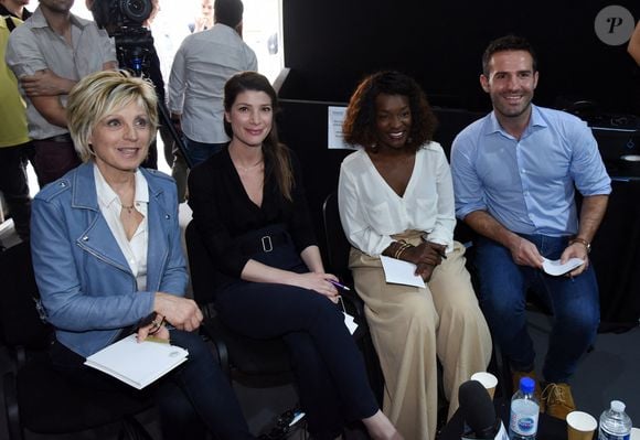 Evelyne Dheliat, Chloe Nabedian, Cécile Djunga, Marc Hay assistant au 15e Forum international de la météo et du climat à Paris, France, le 3 juin 2018. Photo by Alain Apaydin/ABACAPRESS.COM