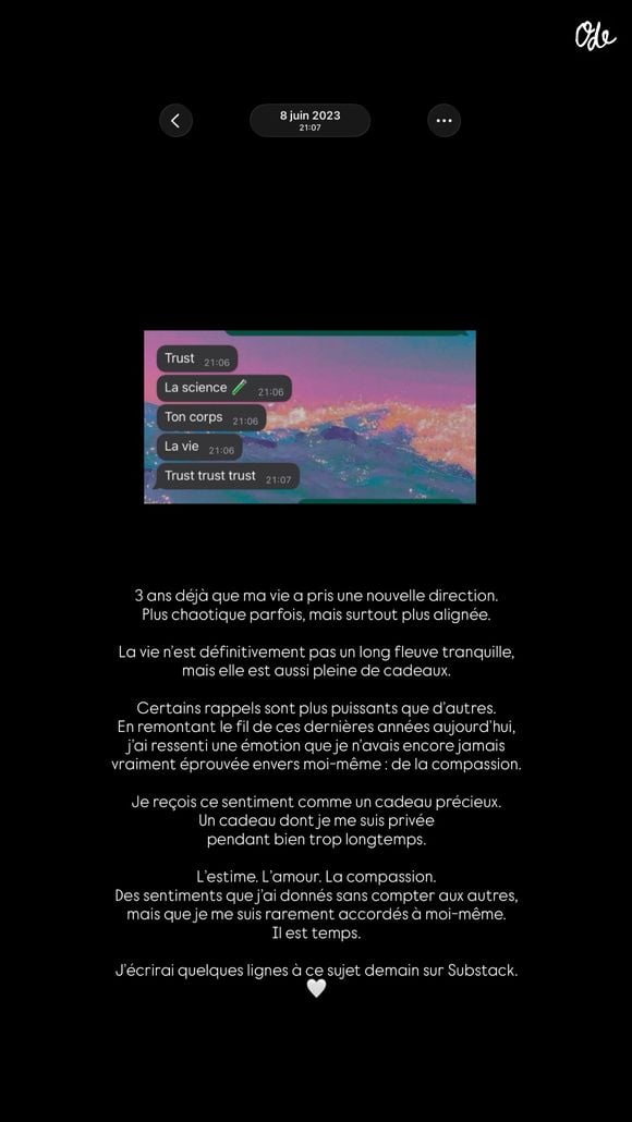 Capture d'écran du compte Instagram de Caroline Receveur.