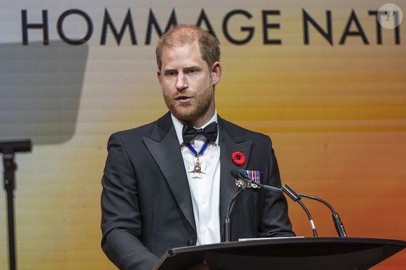 Le prince Harry prononce un discours lors du dîner national d'hommage à True Patriot Love à Toronto le jeudi 6 novembre 2025. Photo by Eduardo Lima/The Canadian Press/ABACAPRESS.COM