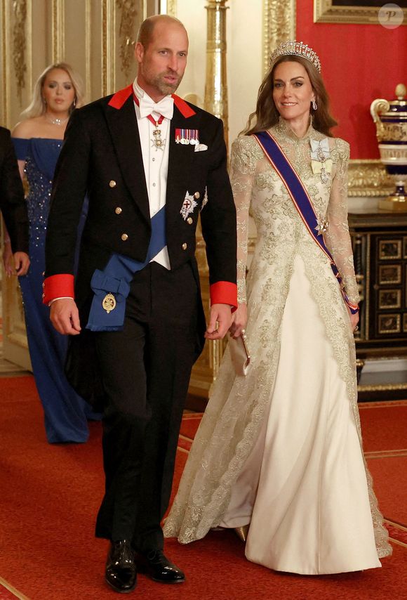 Le prince William, prince de Galles, et Catherine (Kate) Middleton, princesse de Galles – Banquet d'État organisé à l'occasion de la visite d'État du président Trump et de la Première Dame Melania Trump au château de Windsor, lors de sa deuxième visite d'État au Royaume-Uni, à Windsor, dans le Berkshire, le 17 septembre 2025.
Photo by Phil Noble/WPA-Pool