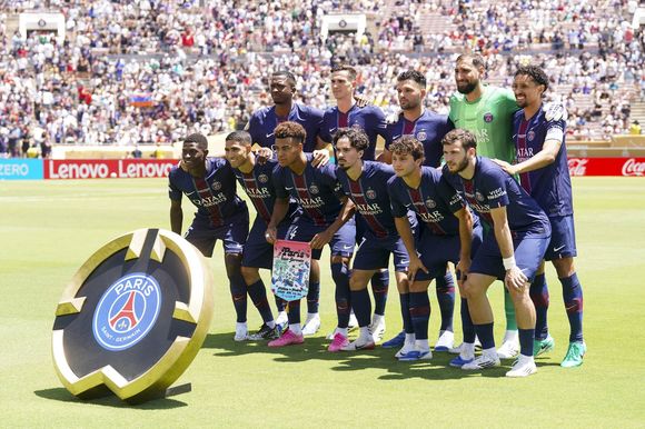 L'équipe du PSG lors du match de la Coupe du Monde des Clubs de la FIFA 2025 entre Paris et l'Atlético de Madrid au Rose Bowl Stadium le 15 juin 2025 à Pasadena, Californie. Photo par Hugo Pfeiffer/Icon Sport/ABACAPRESS.COM