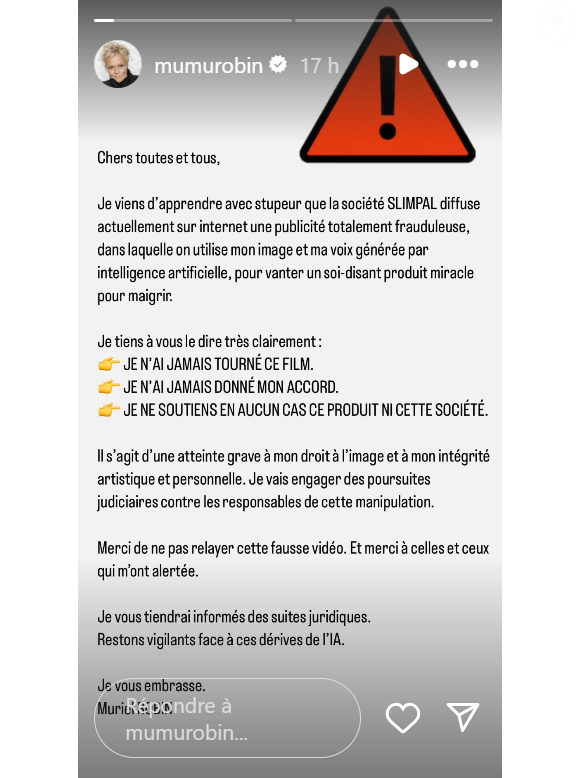 Muriel Robin prend la parole en story sur Instagram