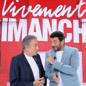 Exclusif - Michel Drucker et Patrick Bruel - Enregistrement de l'émission de rentrée "Vivement Dimanche" présentée par M. Drucket et qui sera diffusée le 3 septembre 2023 sur France 3 au Studio Gabriel à Paris le 28 aout 2023. © Guillaume Gaffiot/Bestimage