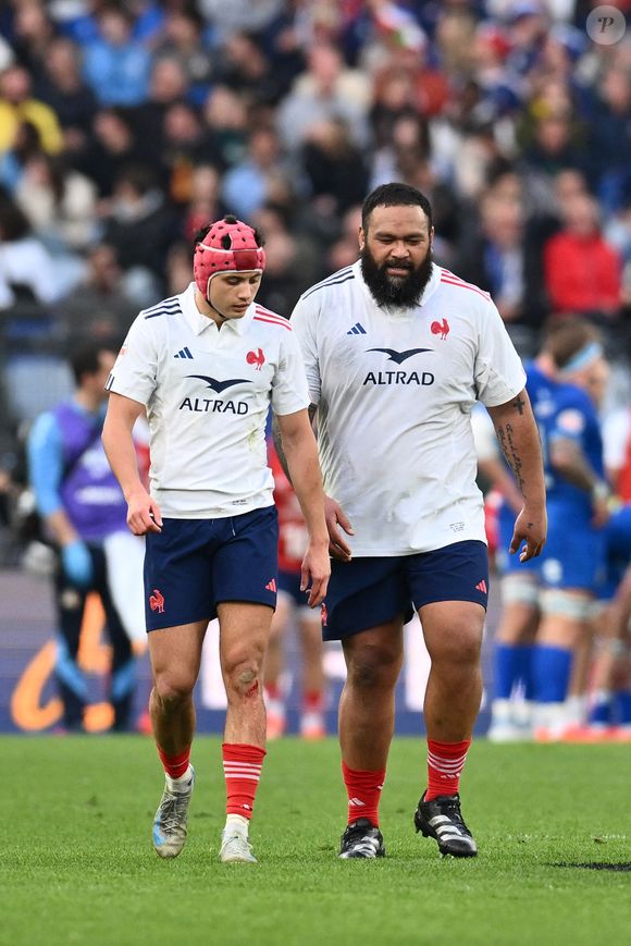 Louis Bielle-Biarrey (France) et Uini Atonio (France) en action lors du match Guinness Six Nations 2025 entre l'Italie et la France au Stadio Olimpico le 23 février 2025 à Rome, Italie.

© Domenico Cippitelli/LiveMedia/IPA via ZUMA Press)