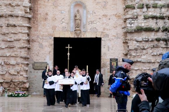 Obsèques du petit Emile à la basilique Sainte-Marie-Madeleine de Saint-Maximin-la-Sainte-Baume dans le Var le 8 février 2025. © Franz Chavaroche / Bestimage