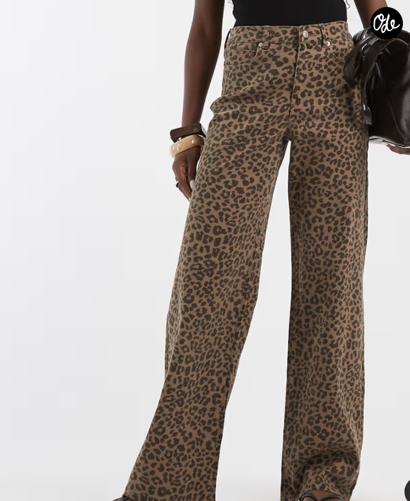 ONLY jean large à jambes larges imprimé léopard beige Madison