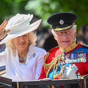 La reine Camilla, le roi Charles III lors du défilé des couleurs 2025, à Londres, Royaume-Uni, le 14 juin 2025. Photo by Zak Hussein/Splash News/ABACAPRESS.COM