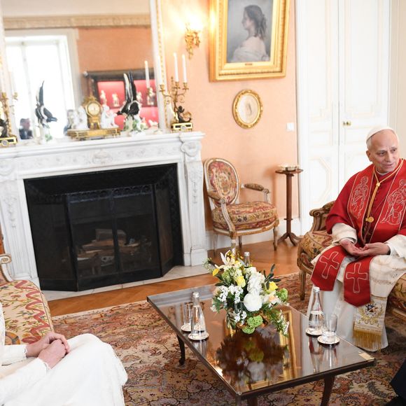 Entretien du pape Léon XIV avec le prince Albert II de Monaco et la prince Charlene au palais princier - Visite historique du pape Léon XIV à Monaco le 28 mars 2026.
© Bruno Bebert - Dominique Jacovides / Bestimage