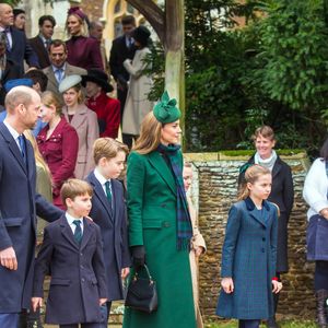 Mia Grace Tindall, Catherine (Kate) Middleton, princesse de Galles, Prince Louis, Princesse Charlotte, Prince George, Le prince William, prince de Galles - La famille royale britannique se rend à la messe de Noël à Sandringham le 25 décembre 2024.