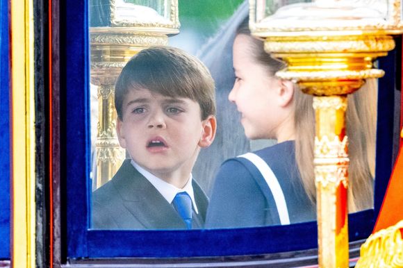 Le prince Louis de Galles et La princesse Charlotte de Galles - Les membres de la famille royale britannique lors de la parade Trooping the Color à Londres, Royaume Uni, le 15 juin 2024. © Backgrid USA/Bestimage