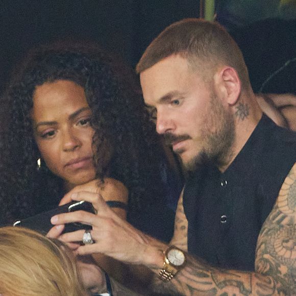 Christina Milian et son mari M. Pokora (Matt Pokora), Sylvie Tellier - Match amical - France - Irlande (2-0) lors des matchs qualificatifs à l'Euro 2024 au Parc des Prince à Paris le 7 septembre 2023. © Cyril Moreau/Bestimage