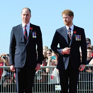 Le prince William, duc de Cambridge, et le Prince Harry lors des commémorations des 100 ans de la bataille de Vimy, (100 ans jour pour jour, le 9 avril 1917) dans laquelle de nombreux Canadiens ont trouvé la mort lors de la Première Guerre mondiale, au Mémorial national du Canada, à Vimy, France, le 9 avril 2017. © Aurore Marechal/Pool/Bestimage