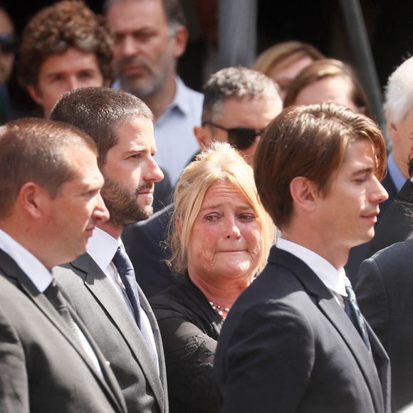 Marina Carrère d'Encausse (Fille de la défunte), la famille et les proches - Sorties des obsèques de l'académicienne Hélène Carrère d'Encausse en l'église Saint-Germain-des-Près à Paris. Le 11 août 2023