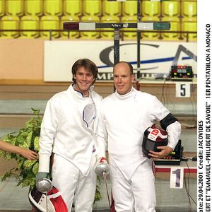 Prince Albert et Emmanuel-Philibert de Savoie au 1er Pentathlon à Monaco. Photo par Dominique Jacovides / BESTIMAGE