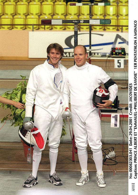 Prince Albert et Emmanuel-Philibert de Savoie au 1er Pentathlon à Monaco. Photo par Dominique Jacovides / BESTIMAGE