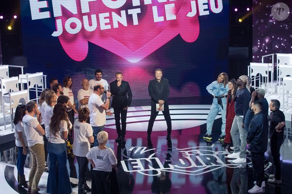Exclusif - Nikos Aliagas, Arthur (Jacques Essebag), Omar Sy, Franck Dubosc, Malik Bentalha, Camille Lellouche, Issa Doumbia, Vitaa, Élie Semoun, Mimie Mathy, Amel Bent, Claudio Capéo, Gérard Jugnot, Zazie, Patrick Fiori, Laure Pester (Lorie), Liane Foly, Slimane, Jenifer Bartoli, Kad Merad, Patrick Bruel, Philippe Lacheau, Christophe Willem - Enregistrement de l'émission "Les enfoirés jouent le jeu", qui sera diffusée le 30 novembre en prime time sur TF1. Le 18 novembre 2019
© Cyril Moreau / Bestimage