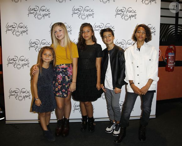 Gloria, Ilyana, Nathan, Dylan et Valentina du groupe Kids United 4 nouvelle génération - Photocall de la 7ème édition du concert caritatif "Leurs voix pour l'espoir" au profil de la recherche contre le cancer du pancréas à l'Olympia à Paris, France, le 1er octobre 2018. © Marc Ausset-Lacroix/Bestimage
