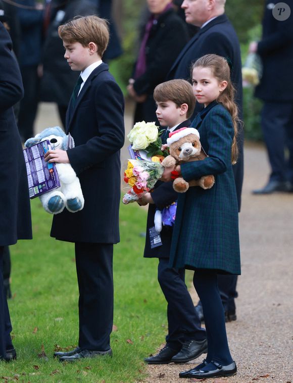 Prince Louis, Prince George, Princesse Charlotte - La famille royale britannique se rend à la messe de Noël à Sandringham le 25 décembre 2024.  
Crédit : Mirrorpix / Bestimage