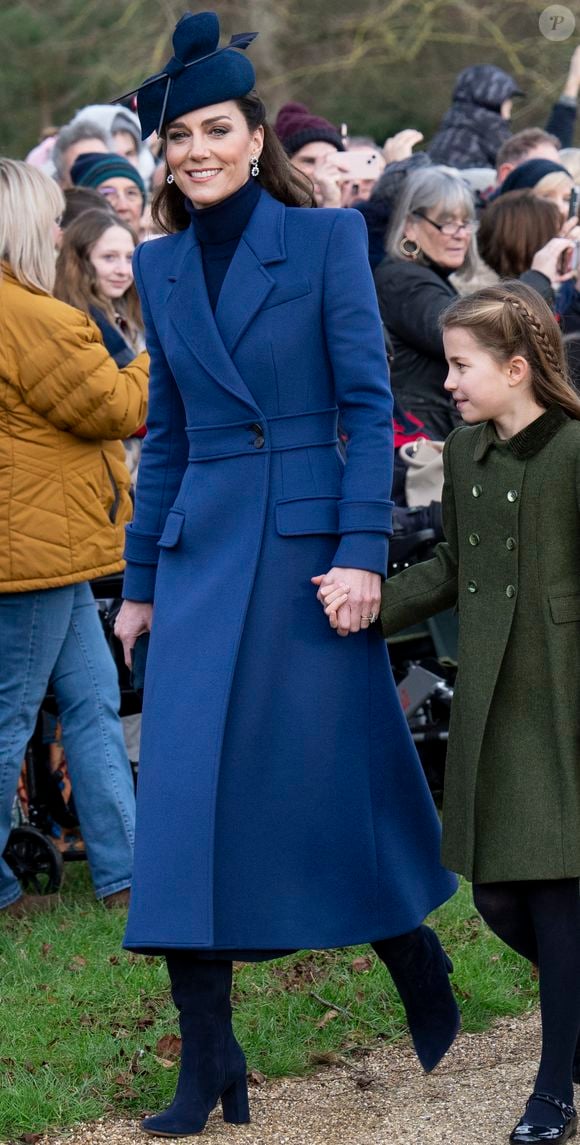 Catherine (Kate) Middleton, princesse de Galles, la princesse Charlotte de Galles - Les membres de la famille royale britannique lors de la messe du matin de Noël en l'église St-Mary Magdalene à Sandringham, le 25 décembre 2023.