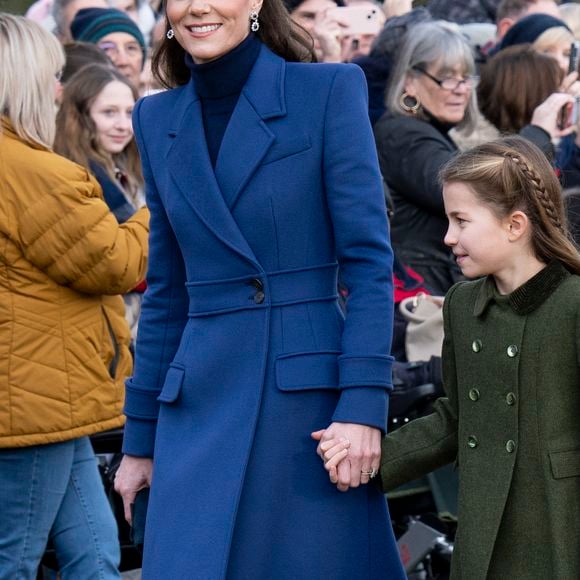 Catherine (Kate) Middleton, princesse de Galles, la princesse Charlotte de Galles - Les membres de la famille royale britannique lors de la messe du matin de Noël en l'église St-Mary Magdalene à Sandringham, le 25 décembre 2023.