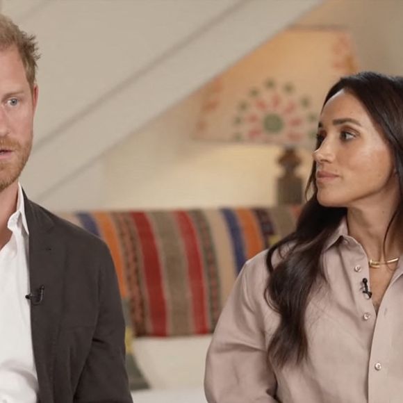 Le prince Harry, duc de Sussex et Meghan Markle, duchesse de Sussex, lors d'une interview pour l'émission CBS News Sunday Morning, diffusée le 4 août 2024. Lors de ce programme, le couple princier a évoqué leurs enfants, Archie Harrison, 5 ans et Lilibet Diana, 3 ans et leur volonté de les protéger des dangers du web. JLPPA / Bestimage