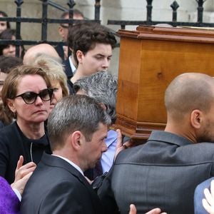 Cendrine Dominguez - Sorties des obsèques de Patrice Dominguez en la basilique Sainte Clotilde à Paris. Le 16 avril 2015
©Jacovides - Clovis / Bestimage