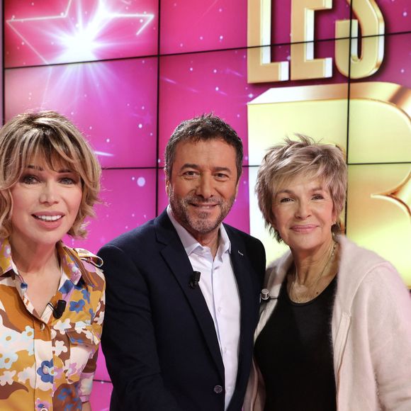 Isabelle Morizet (Karen Cheryl),  Bernard Montiel et Veronique Jannot - Enregistrement de l'émission "Les Grands du Rire", présentée par B.Montiel et K.Cheryl (I.Morizet), et diffusée le 14 septembre sur C8. Le 18 décembre 2023
© Cédric Perrin / Bestimage