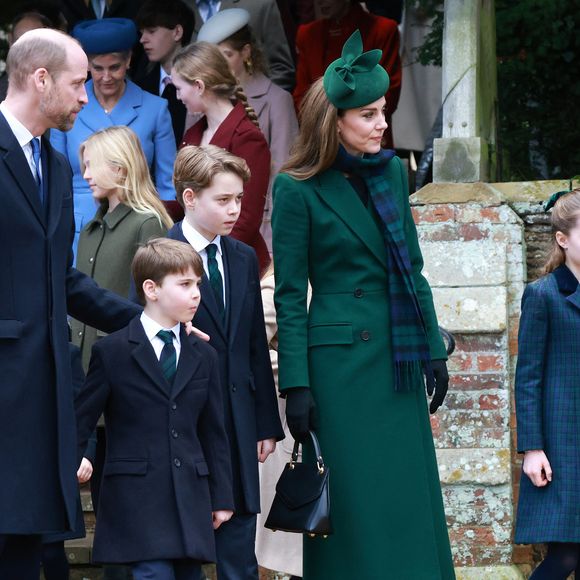 Catherine (Kate) Middleton, princesse de Galles, Prince Louis, Princesse Charlotte, Prince George, Le prince William, prince de Galles - La famille royale britannique se rend à la messe de Noël à Sandringham le 25 décembre 2024. Julien Burton / Bestimage