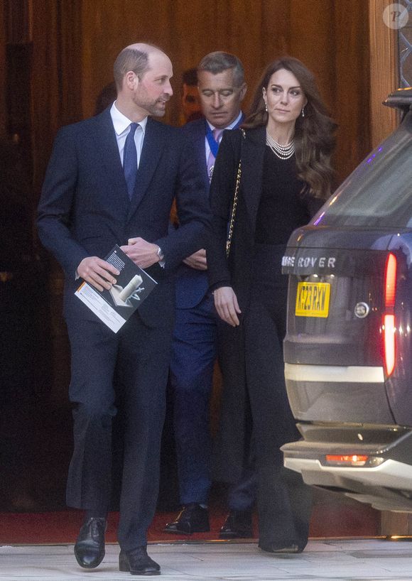 Le prince William, prince de Galles, et Catherine (Kate) Middleton, princesse de Galles, à la sortie de la cérémonie de commémoration des 80 ans de la libération du camp de concentration d'Auschwitz-Birkenau au Guildhall à Londres, le 26 janvier 2025. Crédit : AGENCE / BESTIMAGE