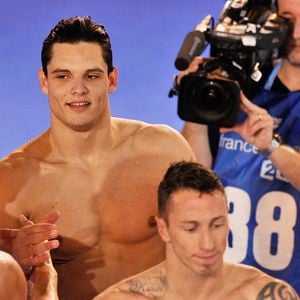 Florent Manaudou et Frederick Bousquet lors des Championnats d' Europe de Natation a Chartres le 25 Novembre 2012. Agence / Bestimage