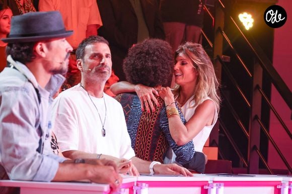 Damien Sargue, Richard Orlinski, Caroline Ithurbide, Gwendal Marimoutou lors de l'enregistrement de l’émission "On Connait La Chanson Céline Dion", présentée par L.Boccolini et diffusée le 1er septembre sur W9, à Paris, France, le 2 juillet 2026. © Jack Tribeca/Bestimage