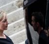 Sa veuve, Audrey Crespo-Mara, a accueilli un à un les invités et prononcé un discours émouvant et fidèle à l’esprit d’Ardisson.
Audrey Crespo-Mara aux obsèques de Thierry Ardisson en l’église Saint-Roch de Paris, France, le 17 juillet 2025. © Clovis-Jacovides/Bestimage