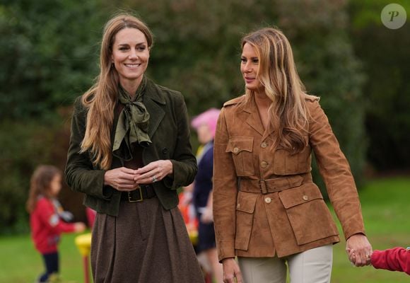 Kate Middleton et Melania Trump au parc de Frogmore à Windsor, dans le Berkshire, lors du deuxième jour de la deuxième visite d'État du président américain Donald Trump au Royaume-Uni. © PA Photo/ Bestimage