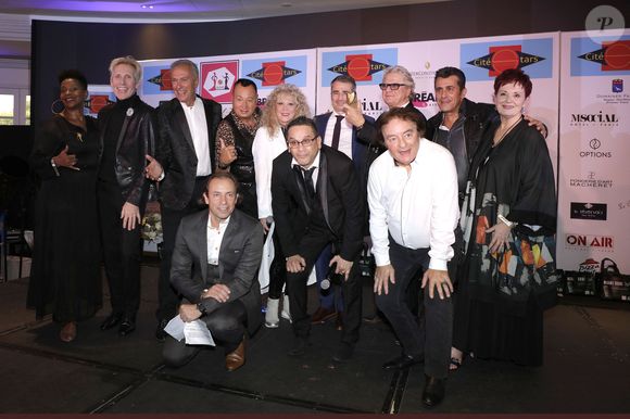 Christiane Obydol, Plastic Bertrand, David Donadei (Président de Citéstars), Richard Dewitte, Philippe Candeloro, Sloane (Chantal Richard), Richard Sanderson, Bébert, Bebert des Forbans (Albert Kassabi), Fabienne Thibeault, Pierre-Jean Chalençon, Danièle Gilbert dans les salons de l'hotel Intercontinental à Paris. © Cédric Perrin/Bestimage