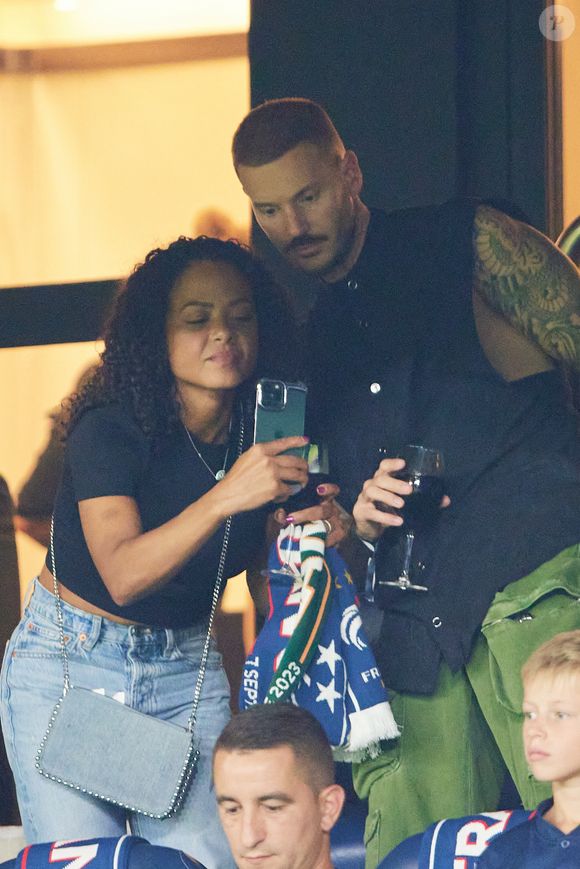 Christina Milian et son mari M. Pokora (Matt Pokora) - Match amical - France - Irlande (2-0) lors des matchs qualificatifs à l'Euro 2024 au Parc des Prince à Paris le 7 septembre 2023. © Cyril Moreau/Bestimage