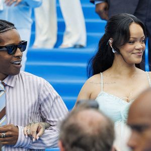 Rakim Athelaston Mayers aka ASAP Rocky et Robyn Rihanna Fenty photographiés lors de la première mondiale du nouveau film 'De Smurfen/ Les Schtroumpfs, le 28 juin 2025 à Bruxelles, Belgique. Photo by ABACAPRESS.COM