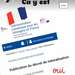 Elle a partagé l’annonce officielle via sa story Instagram le samedi 16 mai 2026. "Ça y est", a-t-elle écrit en légende de la nouvelle, avec un émoji du drapeau français flottant dans les airs.
Natasha St-Pier annonce avoir obtenu la nationalité française - samedi 16 mai 2026 sur Instagram