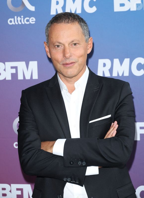 Marc-Olivier Fogiel lors de la conférence de presse de rentrée BFM TV. - RMC du groupe Altice France à Paris, France, le 31 août 2023. © Coadic Guirec/Bestimage