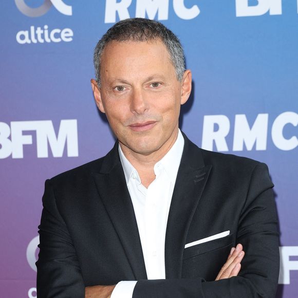 Marc-Olivier Fogiel lors de la conférence de presse de rentrée BFM TV. - RMC du groupe Altice France à Paris, France, le 31 août 2023. © Coadic Guirec/Bestimage