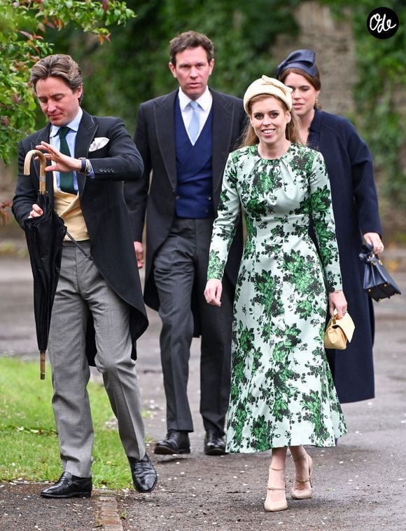 Edoardo Mapelli Mozzi, Jack Brooksbank, Princess Beatrice (La princesse Beatrice d'York), Princess Eugenie (La princesse Eugenie d'York enceinte) - Mariage royal de Peter Phillips et Harriet Sperling à l'église All Saints' Church de Kemble le 6 juin 2026. Photo : Backgrid UK/ Bestimage