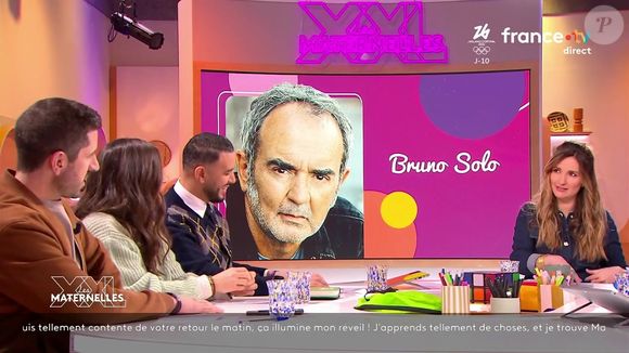 L’acteur est revenu sur son enfance marquée par des voyages en conditions précaires avec son père.

Bruno Solo était invité le 27 janvier 2026 de l'émission "Les Maternelles XXL", diffusée sur France 5.
 
Capture d'écran de l'émission "Les Maternelles XXL" diffusée sur France 5.