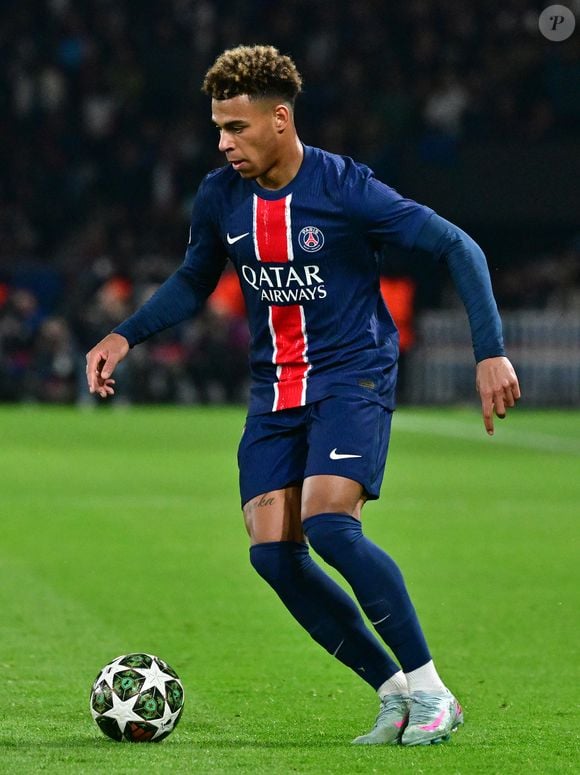 Désiré Doué - Match de quart de finale aller de Ligue Des Champions 2024-2025 (LDC) "PSG - Aston-Villa (3-1)" au Parc des Princes, le 9 avril 2025. Christian Liewig / Bestimage