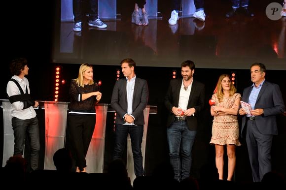 Arnaud Tsamere, Justine Salmon, Tanguy Pastureau, Eric Jean Jean, Christopher Baldelli - Conférence de presse de rentrée du groupe RTL à Paris le 7 septembre 2016. © Coadic Guirec / Bestimage