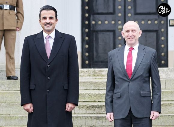 L'émir du Qatar Tamim ben Hamad Al Thani visite l'Académie militaire royale de Sandhurst le 4 décembre 2024. © Alpha / Bestimage