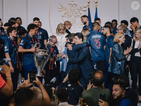 E.Macron, président de la République Française, reçoit les joueurs du PSG à l'Elysée après leur victoire historique (5-0) en finale de la Ligue Des Champions 2025. Paris, le 1er juin 2025.
© Mathilde Mazars / Pool / Bestimage