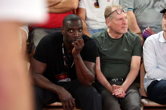 L'acteur français et co-président du Paris Basketball Omar Sy et David Kahn assistent au match 4 de basket-ball de la finale du Championnat de France Elite entre l'AS Monaco et le Paris Basketball (80-74) à la Salle Gaston Medecin, à Monaco, le 22 juin 2025. © Stephane Pillaud/Psnewz/Bestimage