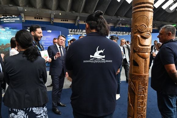 Visite inaugurale de "La Baleine", le temps de l'UNOC, la conférence de l'ONU sur les océans, en présence de Christian Estrosi, le maire de Nice, Olivier Poivre d’Arvor, l'ambassadeur pour les pôles et les enjeux maritimes au Ministère de l’Europe et des Affaires étrangères, Laurent Hottiaux, le nouveau préfet des Alpes-Maritimes, Ashok Adicéam, le délégué général de l'UNOC en charge du projet, Richard Chemla. l'adjoint délégué à la transition écologique et énergétique, à la santé et au bien-être, et Olivier Bettati, délégué général de la mission UNOC à la mairie de Nice, au Palais des expositions à Nice, le 2 juin 2025. © Bruno Bebert/Bestimage