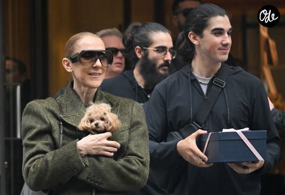 Céline Dion, accompagnée de ses fils Eddy et Nelson Angelil, quitte le palace Royal Monceau à La Plenitude Arena à Paris, après 16 concerts en cinq semaines devant près de 500.000 personnes, le 19 octobre 2026. 
© Christian Liewig / Bestimage